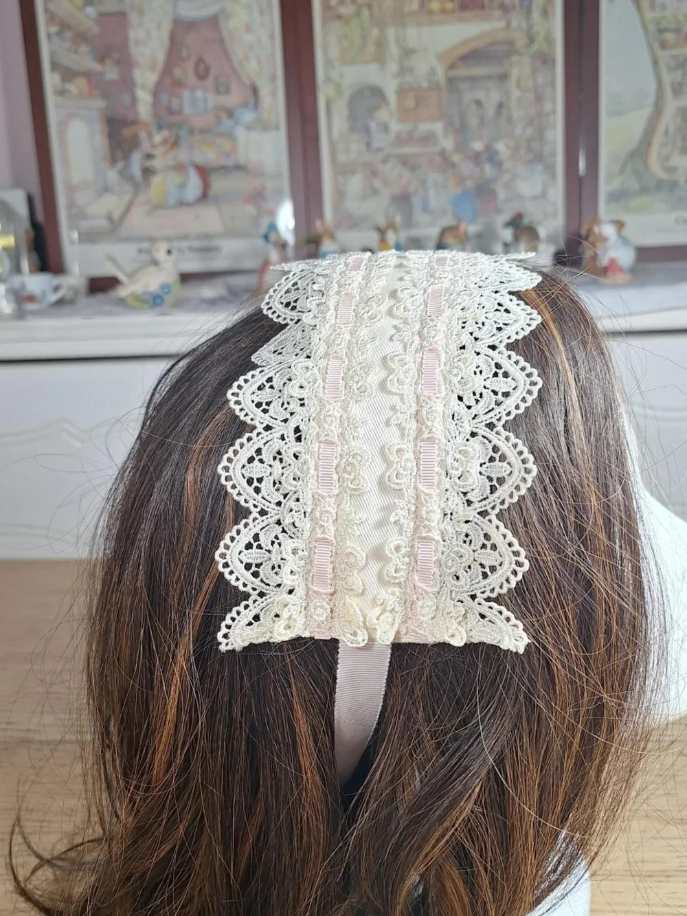 Innocent World Ivory & Pink Lacy Headdress | Classic Lolita 🎀🌸